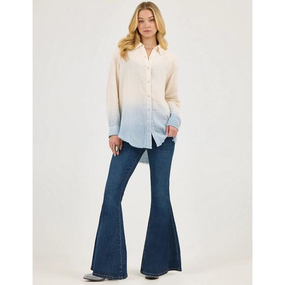 Wrangler x Lainey Wilson Gauzy Dip-Dye Western Snap Shirt Rodeo Rancho Women's L - Picture 7 of 15